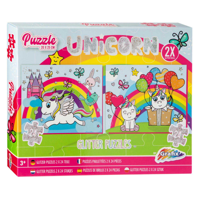 Grafix - Glitter Puzzle Set Unicorn, 2x24st. 400015-unicorn