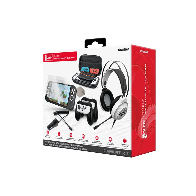 Pack accessoires gaming Just For Games dreamGEAR pour Nintendo Switch Modèle OLED Noir et blanc