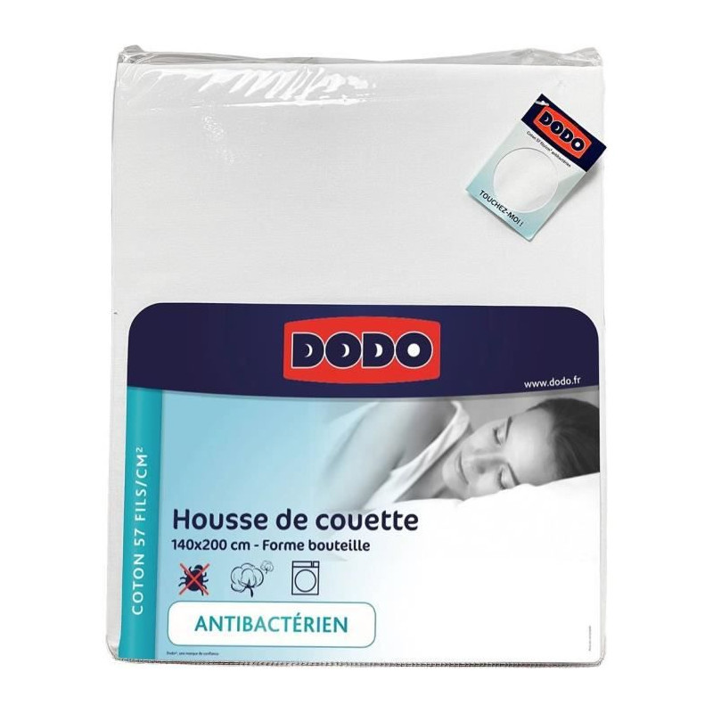 Housse de couette DODO - 140x200 cm - Coton - Antibactérien - Blanc - Fabriqué en France