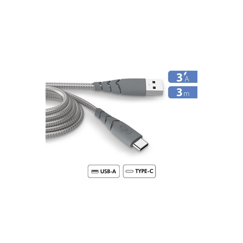 Câble Force Power CBL Ultra renforcé USB A vers USB C 3m Gris