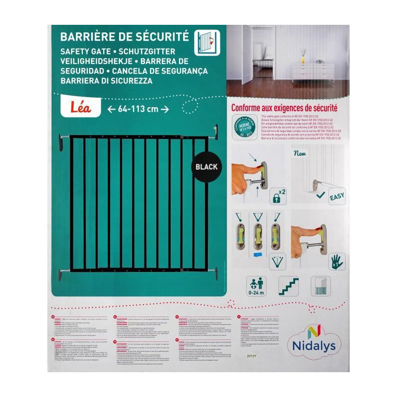 NORDLINGER PRO Barriere de sécurité Enfant LEA NOIRE - Noir - 64 a 113cm - Acier - Barriere a portillon