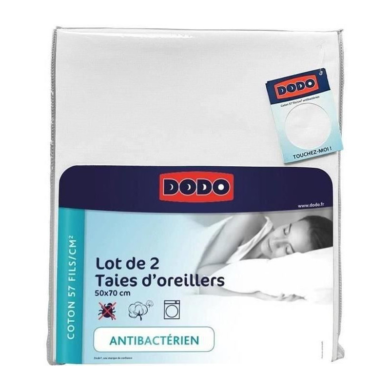 Lot de 2 taies d'oreiller rectangulaires DODO - 50x70 cm - Blanc - Fabriqué en France