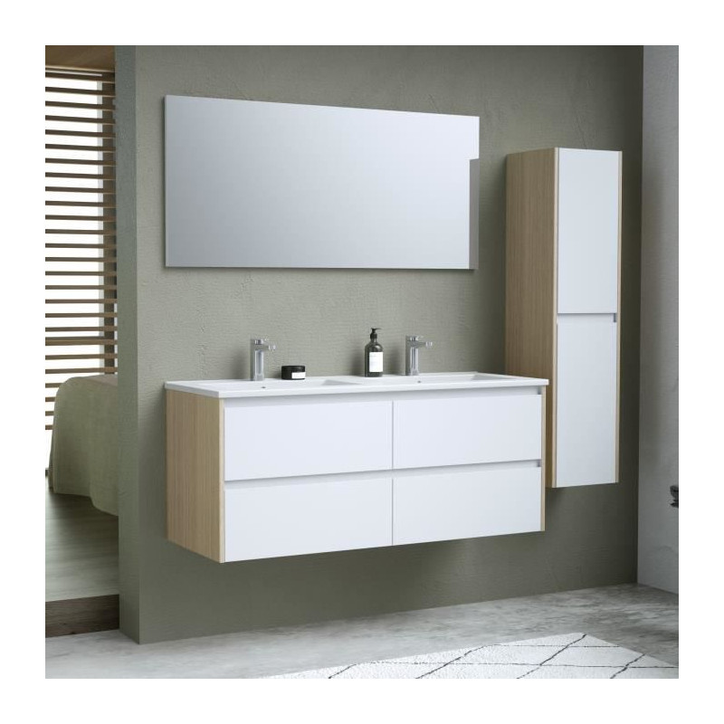 Ensemble SKARA set de salle de bain 120, vanity+vasque+miroir & Colonne