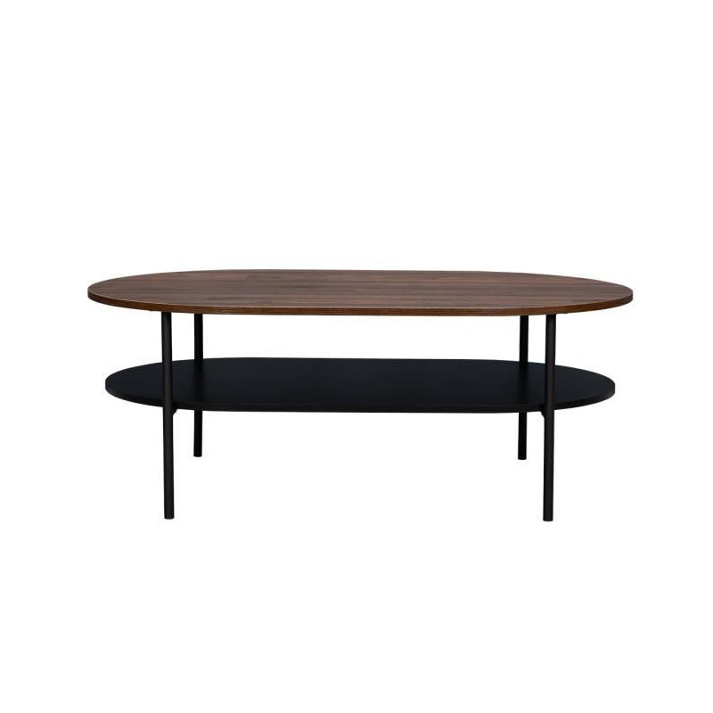 Table basse 2 plateaux - Décor Noyer et pied en métal - Contemporain - L 110 x P 70 x H 40 - LODGE