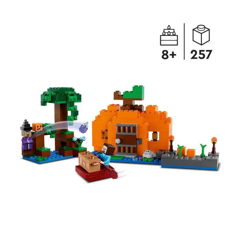 LEGO Minecraft 21248 La Ferme Citrouille, Jouet de Maison avec Figurines Steve et Sorciere