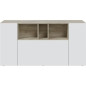 Buffet LOIRA - Mélaminé blanc artik et chene - 3 portes + 3 niches de rangement - L 150 x P 41 x H 76 cm