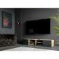 Meuble TV PILVI - Style contemporain- Décor Chene et noir - 2 Portes + 4 niches - L 180 x P 42 x H 37 cm
