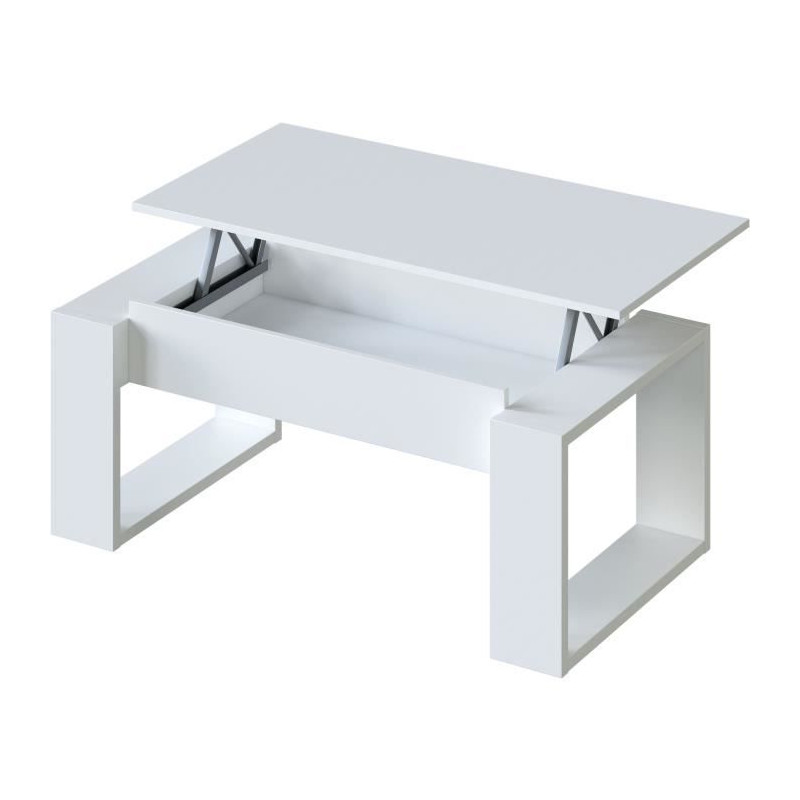 Table basse relevable - Mélaminé blanc - L 105 x P 55 x H 45 cm NOVA
