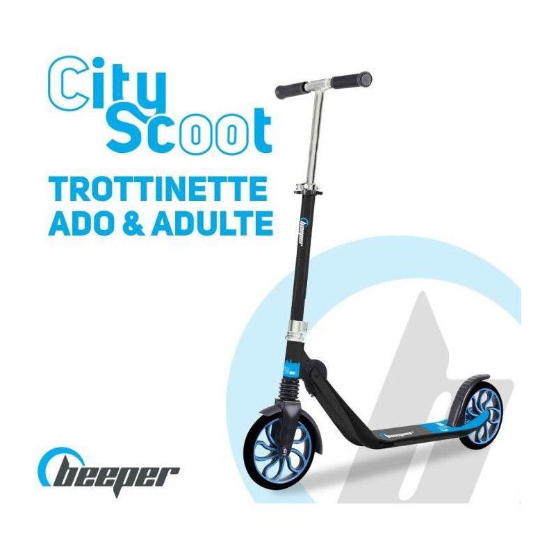 Trottinette mécanique - Adulte/Ados - Beeper City Scoot - Roues 8'' - Suspension avant - Cadre Noir - Sans frein guidon