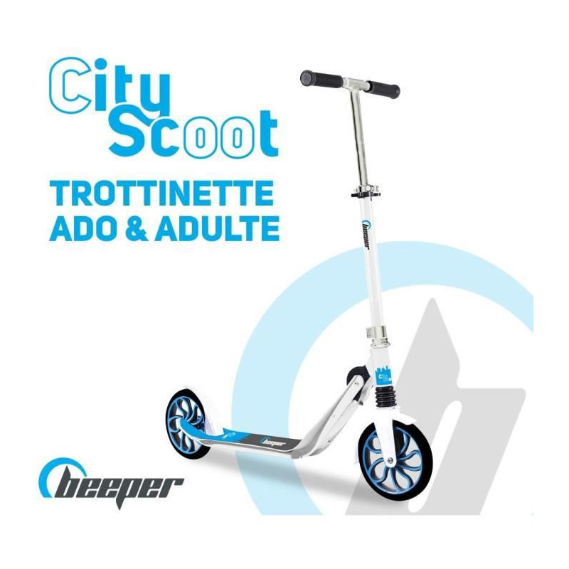 Trottinette mécanique - Adulte/Ados - Beeper City Scoot - Roues 8'' - Suspension avant - Cadre Blanc - Avec frein guidon