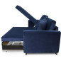 Canapé d'angle convertible HAMILTON 4 places - Tissu velours bleu - L 245 x P 140 x H 86 - Coffre de rangement