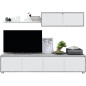 Ensemble meuble TV ALIDA : Meuble bas 4 portes + Meuble haut 2 portes + étagere suspendue - Décor blanc et ciment - L200xP41xH