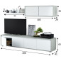 Ensemble meuble TV ALIDA : Meuble bas 4 portes + Meuble haut 2 portes + étagere suspendue - Décor blanc et ciment - L200xP41xH