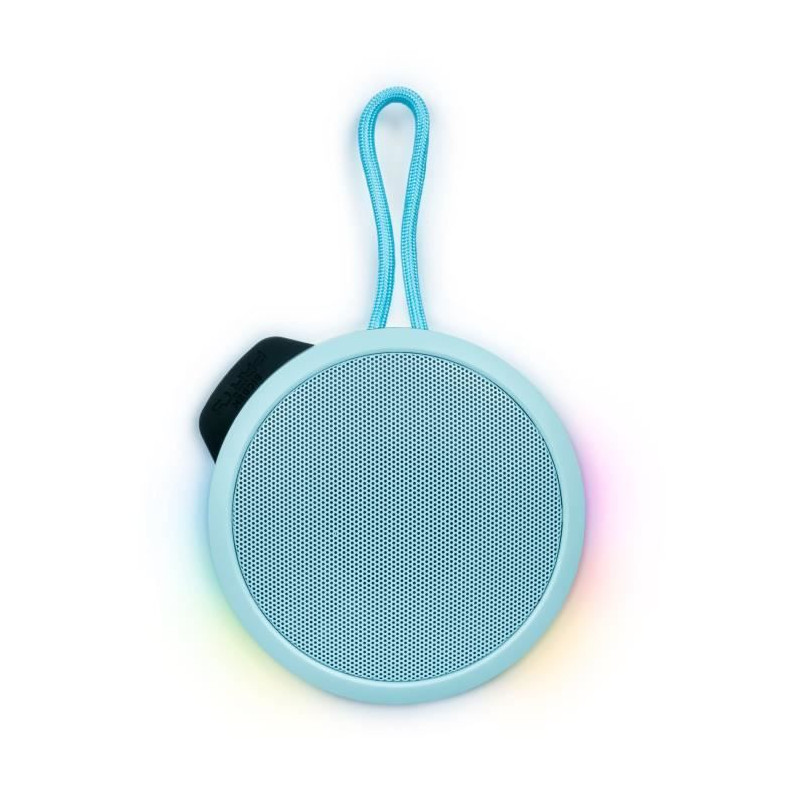 BIGBEN Party - Enceinte Bluetooth ronde avec dragonne et effets lumineux - 15W - Bleu Pastel