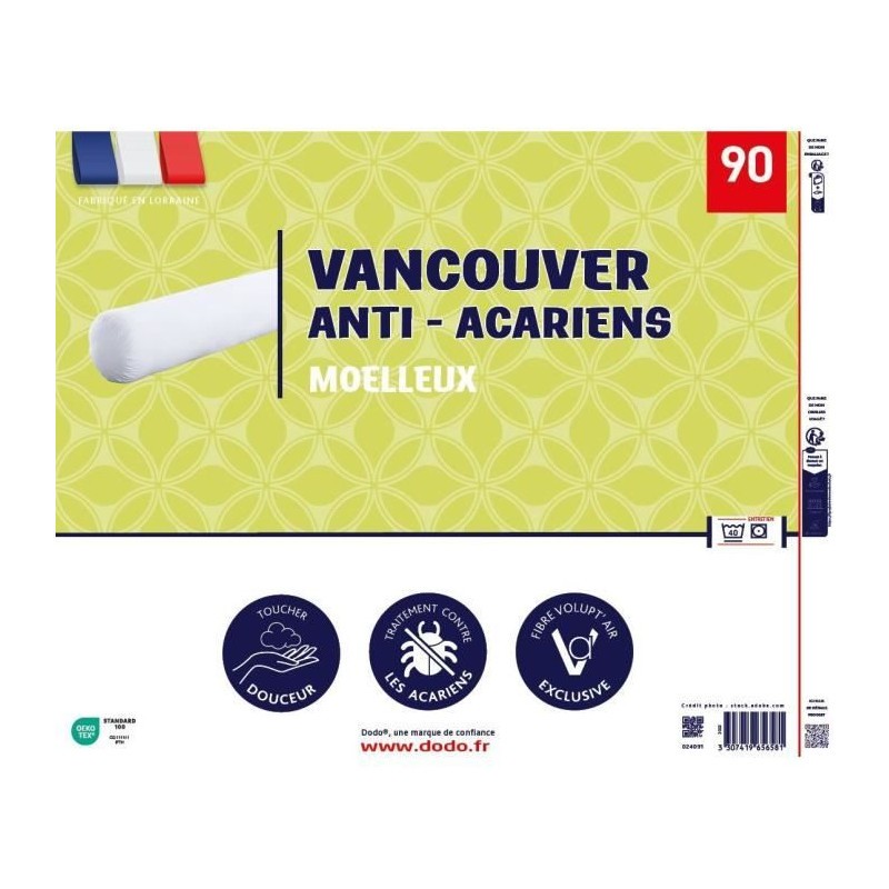 Traversin VANCOUVER 90 cm - anti-acariens - 100% Polyester - DODO