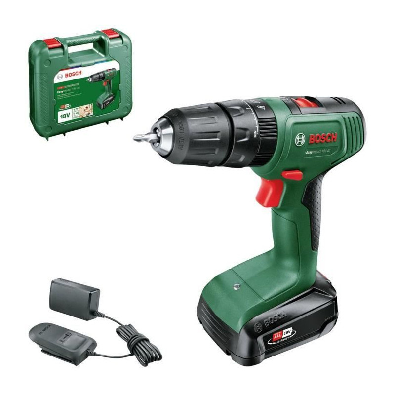 Perceuse visseuse a percussion Bosch EasyImpact 18V40 + (1xbatterie 2,0Ah) + chargeur AL18V-20 in carrying case