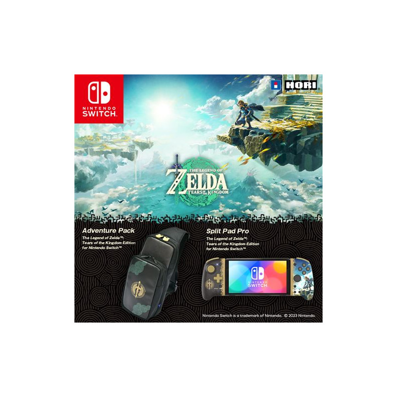 Sac de transport à bandoulière Hori Adventure Pack Zelda Tears of the Kingdom pour Nintendo Switch Noir, Bleu et Jaune