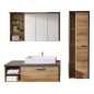 BAY Salle de bain complete : Armoire+colonne+meuble avec vasque+miroirs - Mélaminé chene et béton - L186 x P53 x H198 cm - TR