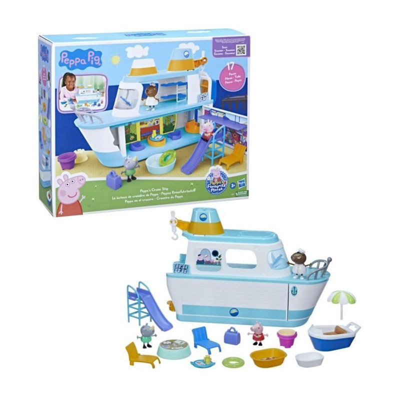 Peppa Pig, Le bateau de croisiere de Peppa, coffret de jeu avec 17 pieces, jouets préscolaires, des 3 ans