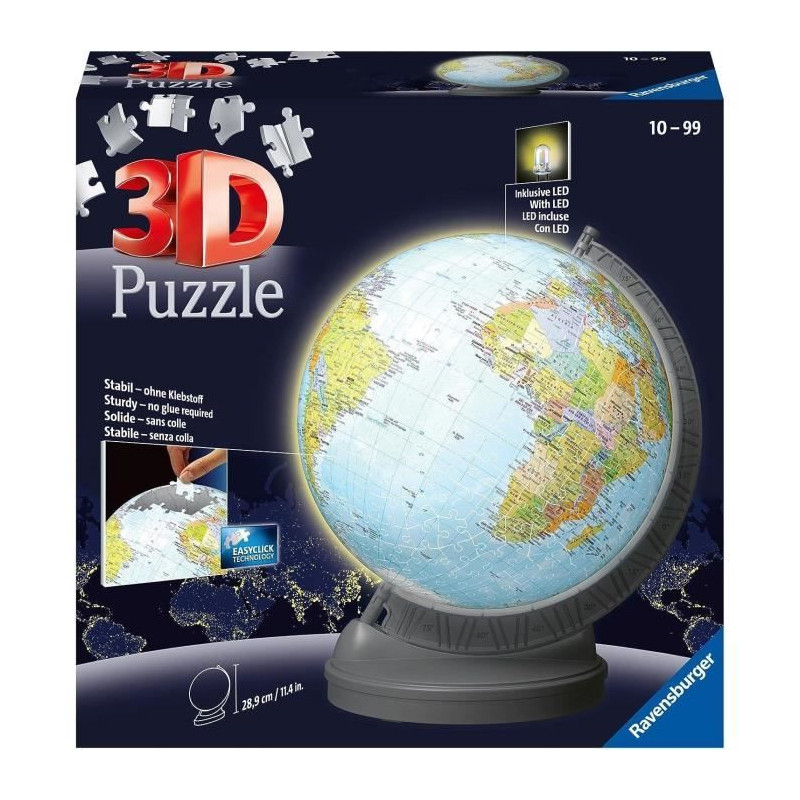 Puzzle 3D Ball éducatif - Globe terrestre lumineux - A partir de 10 ans - 540 pieces - Ravensburger
