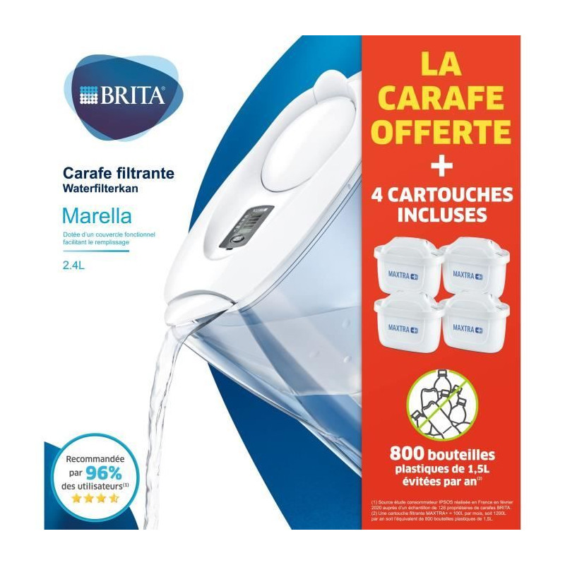 Carafe filtrante BRITA - Marella blanche - inclus 4 filtres MAXTRA+ - carafe offerte