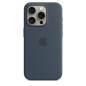 Coque en silicone avec MagSafe pour iPhone 15 Pro Bleu orage