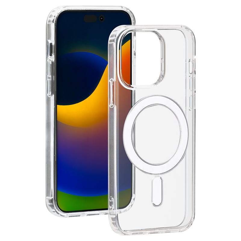 Coque hybride en silicone BigBen Connected Magsafe pour iPhone 15 Pro Max Transparent