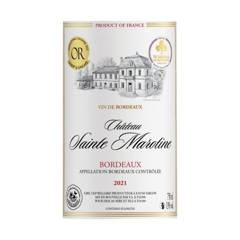 Château Sainte Marotine 2021 Bordeaux - Vin rouge de Bordeaux