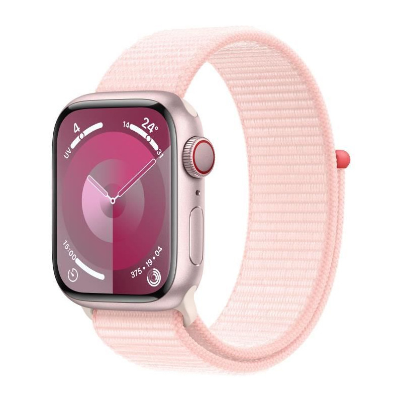 Apple Watch Series 9 GPS + Cellular - 41mm - Boîtier Pink Aluminium - Bracelet Light Pink Sport Loop