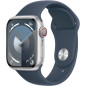 Apple Watch Series 9 GPS - 41mm - Boîtier Silver Aluminium - Bracelet Storm Blue Sport Band - M/L