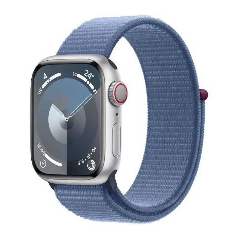 Apple Watch Series 9 GPS + Cellular - 41mm - Boîtier Silver Aluminium - Bracelet Winter Blue Sport Loop