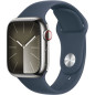 Apple Watch Series 9 GPS + Cellular - 41mm - Boîtier Acier Argent - Bracelet Storm Blue Sport Band - M/L