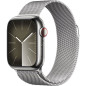Apple Watch Series 9 GPS + Cellular - 41mm - Boîtier Acier Argent - Bracelet Silver Milanese Loop
