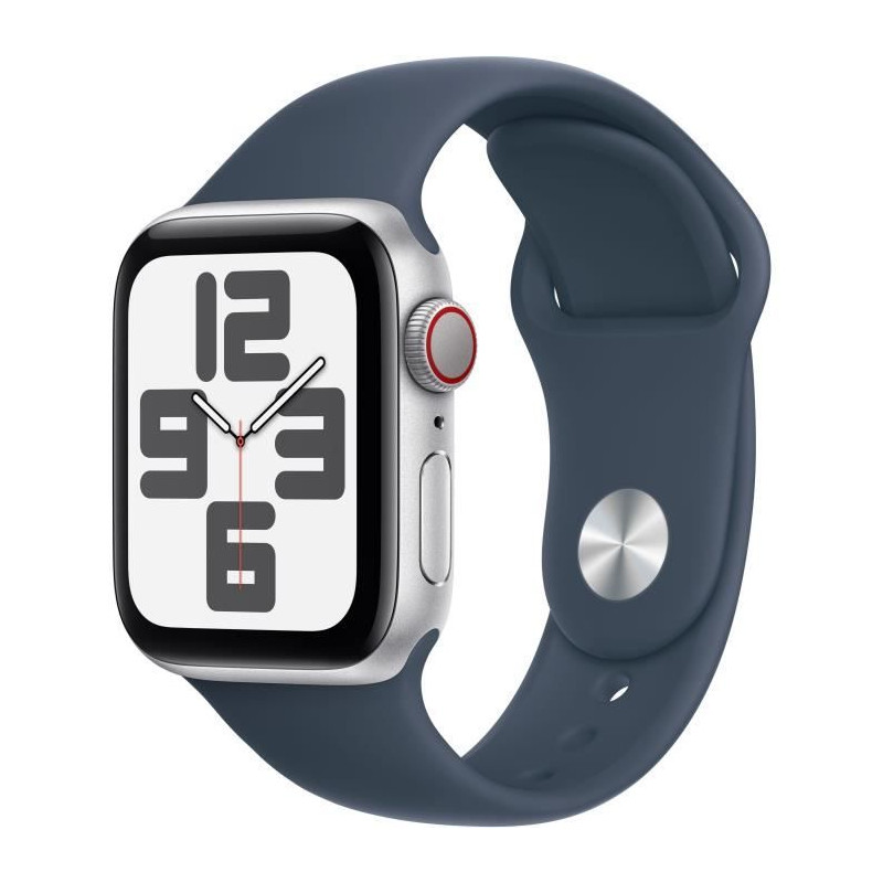 Apple Watch SE GPS + Cellular - 40mm - Boîtier Silver Aluminium - Bracelet Storm Blue Sport Band - M/L