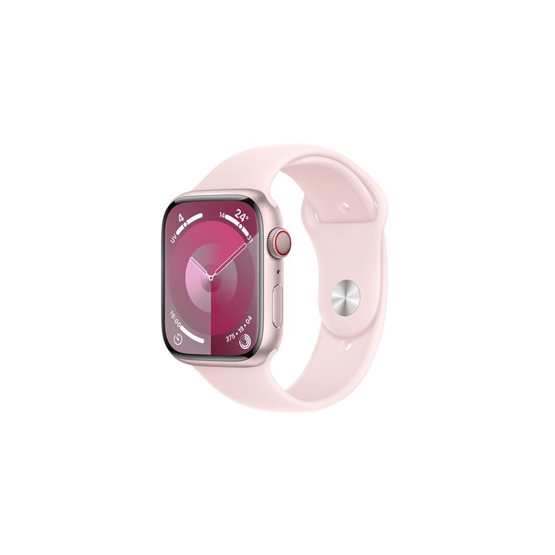 Apple Watch Series 9 GPS + Cellular 45 mm avec boîtier en aluminium Rose et bracelet sport Rose clair S M