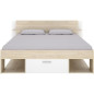SAX Lit adulte - 160x200 cm - 3 tiroirs + Tete de lit avec rangement - Décor chene et blanc