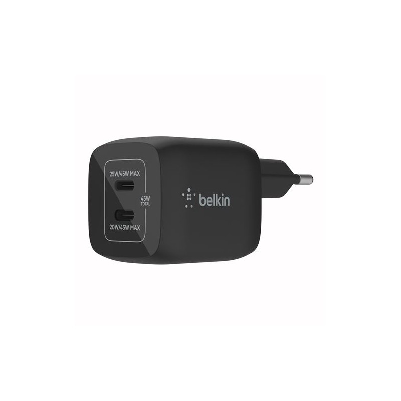 Double chargeur secteur Belkin BoostCharge Pro USB C GaN 45W Noir
