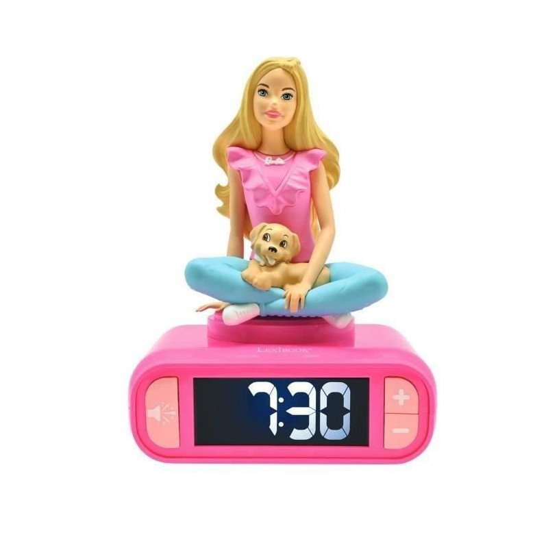 Réveil digital avec veilleuse lumineuse, Barbie en 3D, et effets sonores