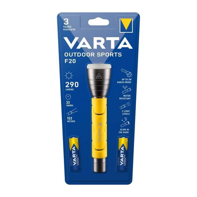 Torche-VARTA-Outdoor Sports F20-290lm-Resistante a l'eau et aux chocs (2m)-IPX4-Tete fluorescente