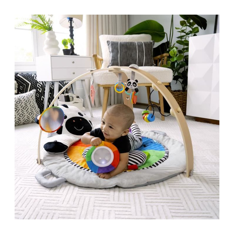 BABY EINSTEIN Zen's Activity Milestones tapis d'éveil avec barre en bois, jouets multisensoriels, des la naissance