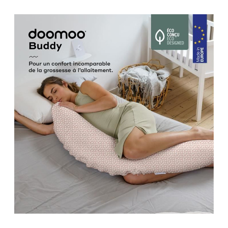 BABYMOOV Coussin de maternité Doomoo Buddy, un confort unique de la grossesse a l'allaitement, cloudy pink