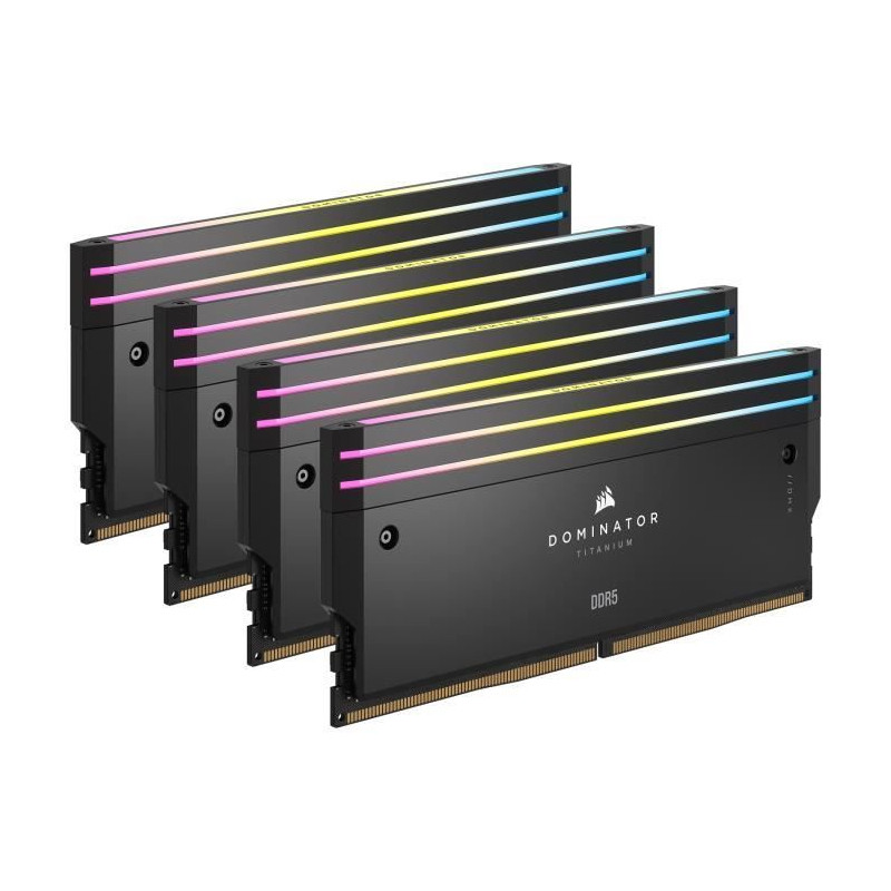 Mémoire RAM - CORSAIR - Dominator Titanium RGB DDR5 - 64GB 4x16GB DIMM - 6400MT/s - Intel XMP 3.0 - 1.35V - Noir (CMP64GX5M4B64