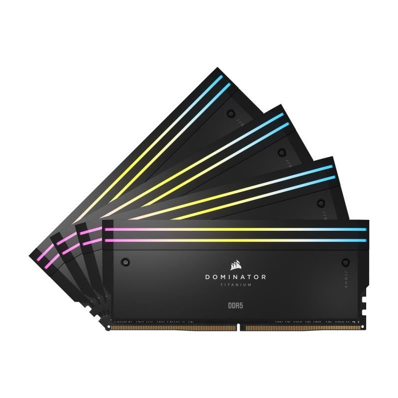 Mémoire RAM - CORSAIR - Dominator Titanium RGB DDR5 - 64GB 4x16GB DIMM - 6400MT/s - Intel XMP 3.0 - 1.35V - Noir (CMP64GX5M4B64