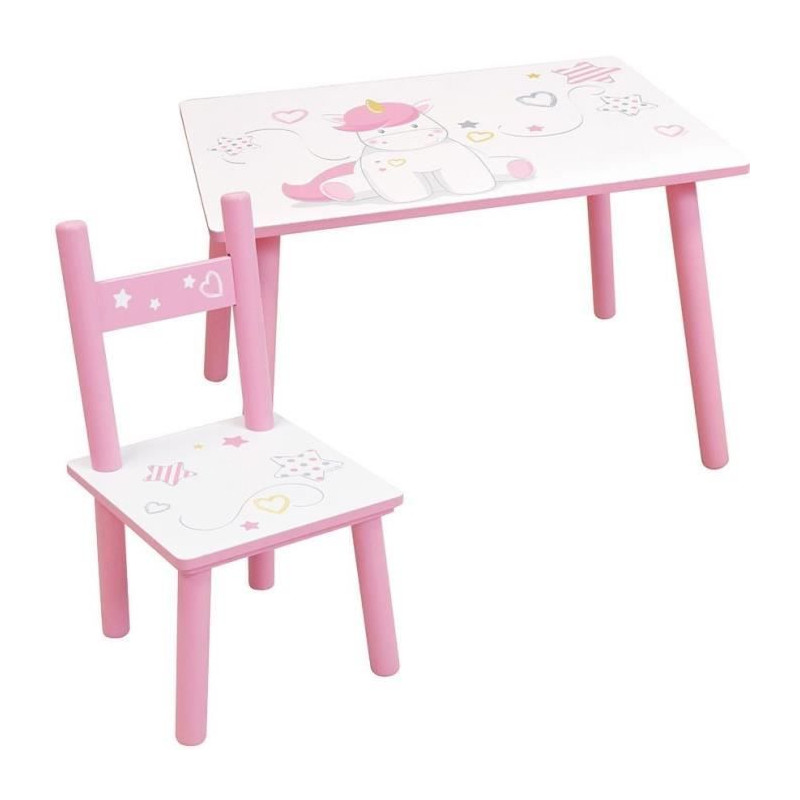 FUN HOUSE - Table licorne h 41,5 cm x l 61 cm x p 42 cm avec une chaise h 49,5 cm x l 31 cm x p 31,5 cm pour enfant