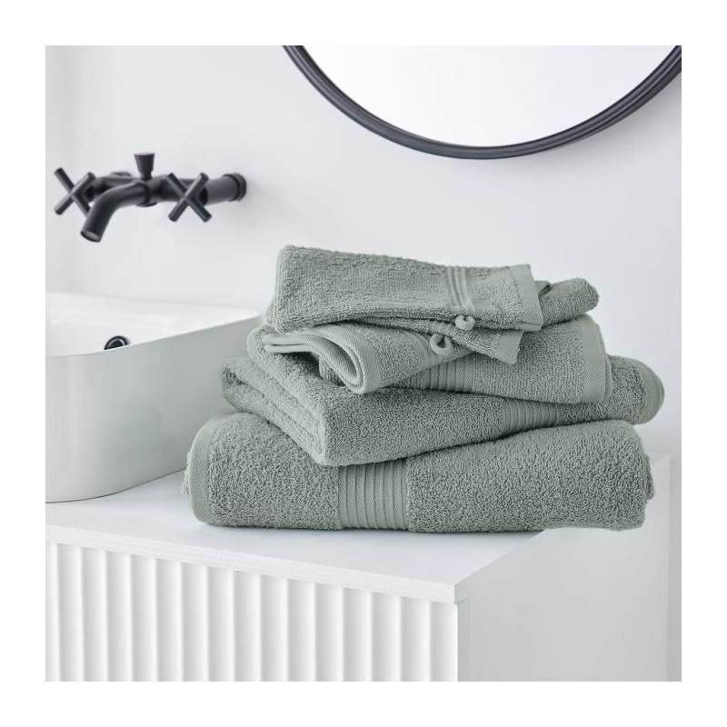 TODAY Essential - Lot de 10 serviettes de toilette 50x90 cm 100% Coton coloris céladon