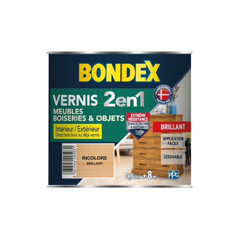 VERNIS INCOLORE BRILLANT 500ML BONDEX - 342089