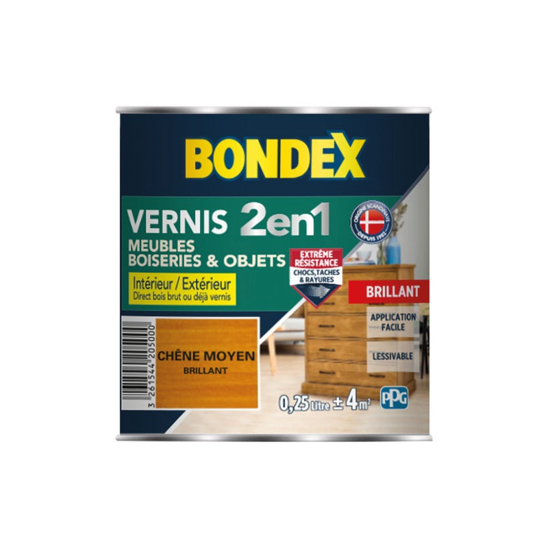 BONDEX VERNIS CHENE MOYEN BRILLANT 250ML BONDEX - 342082