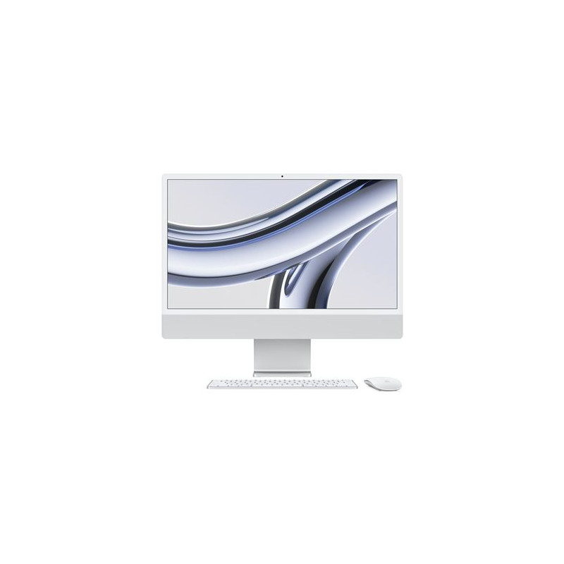 Apple iMac 24" écran rétina 4,5K 256 Go SSD 8 Go RAM Puce M3 CPU 8 cœurs GPU 10 cœurs Argent Nouveau