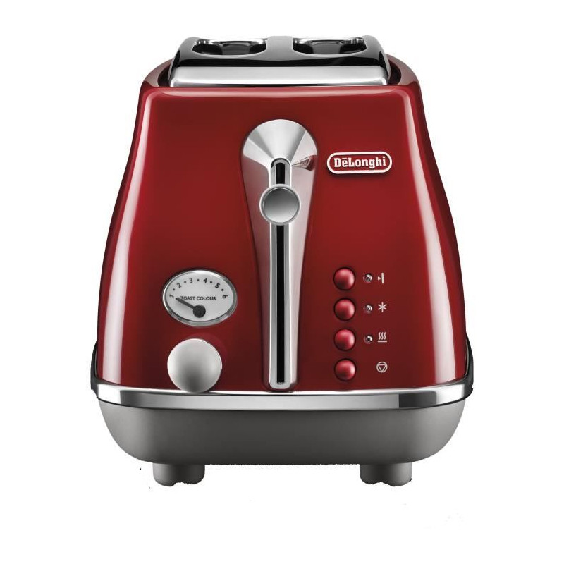 Toaster DELONGHI ICONA CAPITALS 2 tranches - 900W - Grille pain 3 fonctions - Chauffe viennoisseries inclus - Rouge