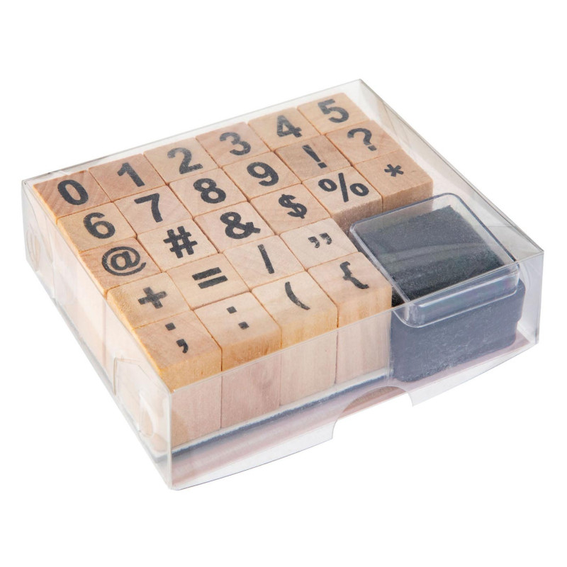 Grafix - Wooden Stamp Set - Numbers & Symbols, 27dlg. CR0395/21GE
